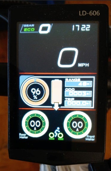 Close-up of RoughRider handlebar display and controls